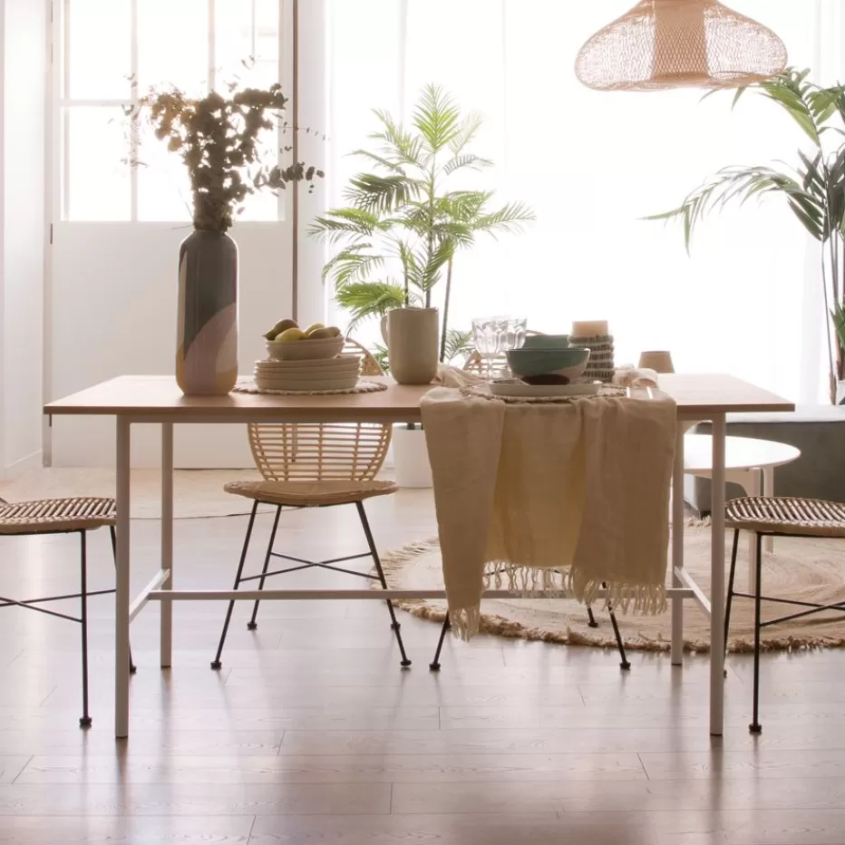 Best Sale Shiro Table à manger rectangulaire en bois blanc et naturel Salles À Manger | Tables Blanches