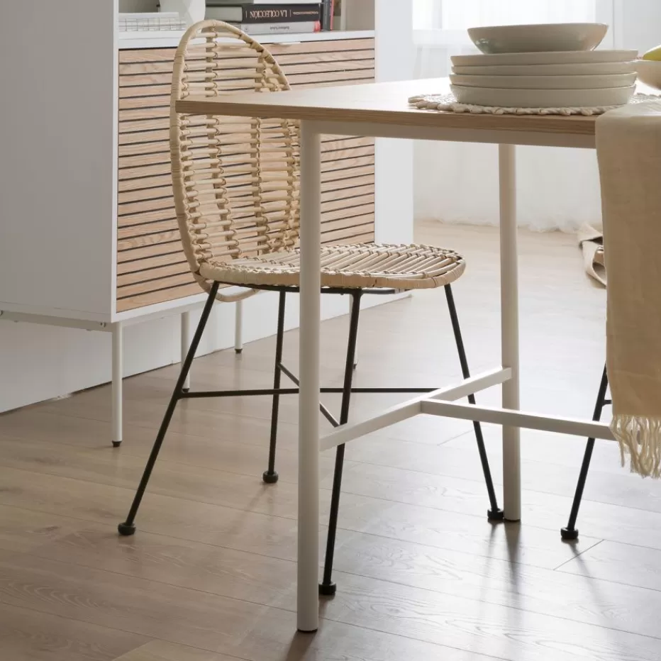 Best Sale Shiro Table à manger rectangulaire en bois blanc et naturel Salles À Manger | Tables Blanches