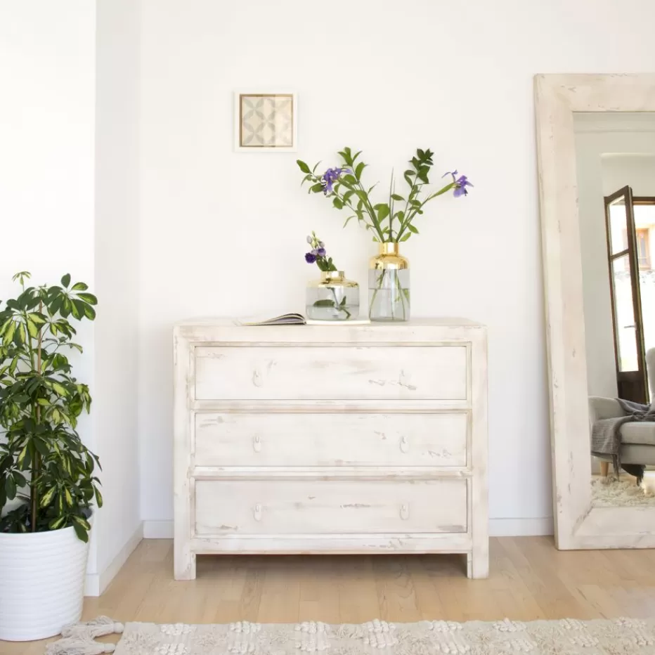 Store Soho Commode en bois massif de couleur blanc décapé Chambre | Meubles Tiroir