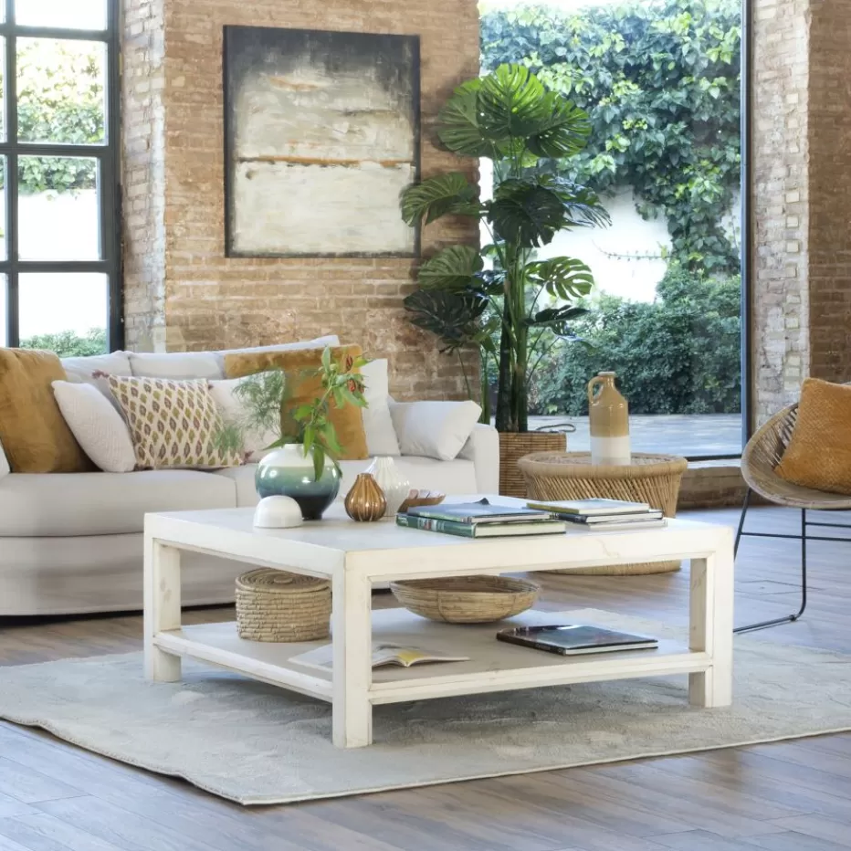 Best Soho Table basse en bois massif carrée en blanc décapé Salon | Tables D'appoint
