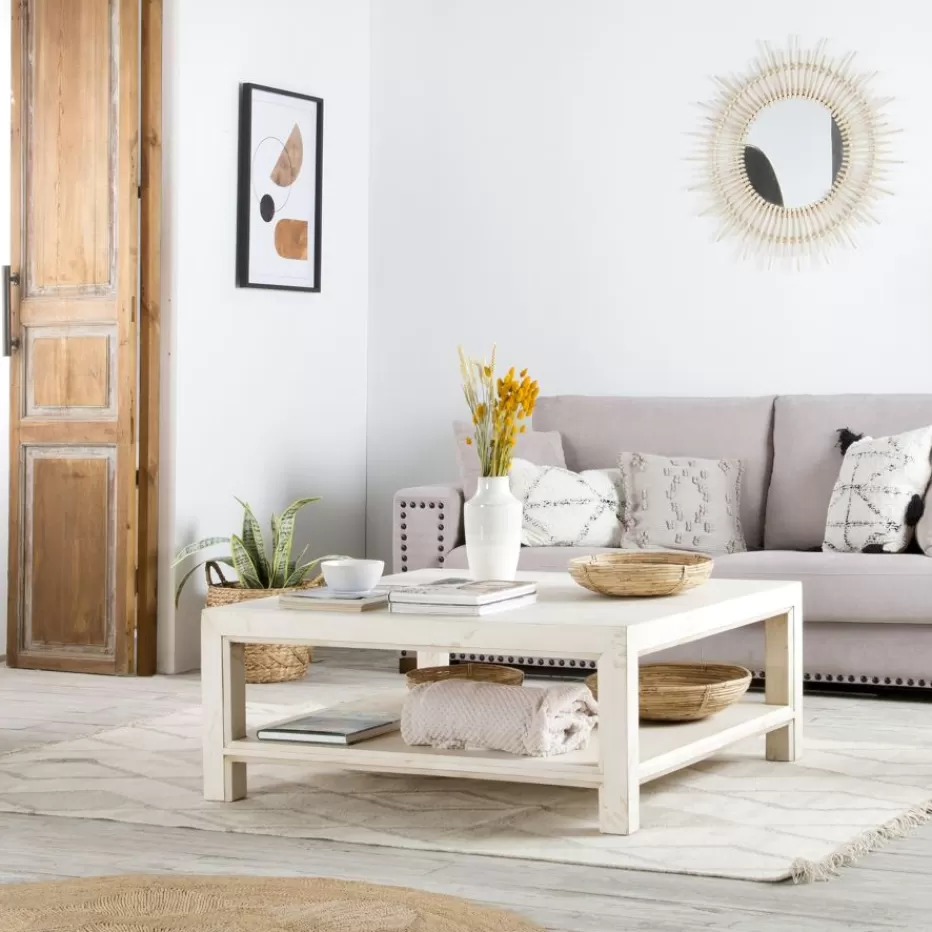 Best Soho Table basse en bois massif carrée en blanc décapé Salon | Tables D'appoint