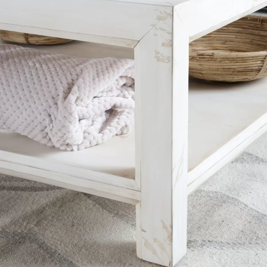Best Soho Table basse en bois massif carrée en blanc décapé Salon | Tables D'appoint