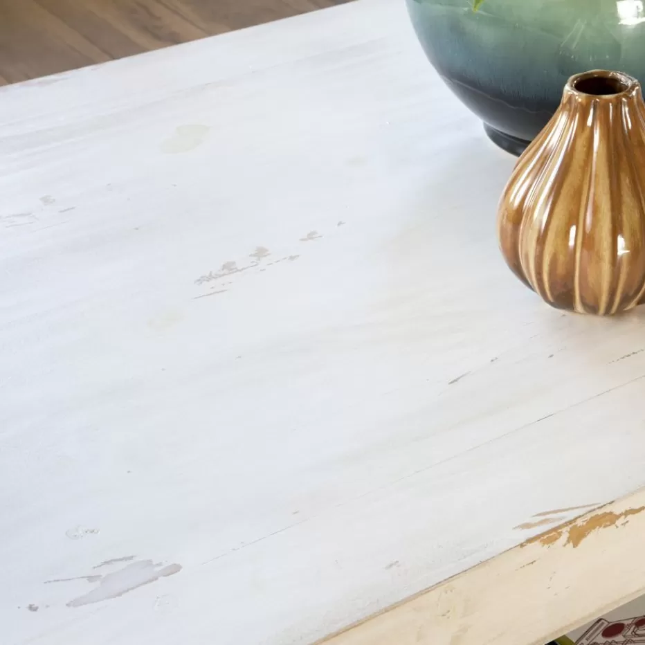 New Soho Table basse rectangulaire en bois massif de couleur blanc décapé Salon | Tables D'appoint