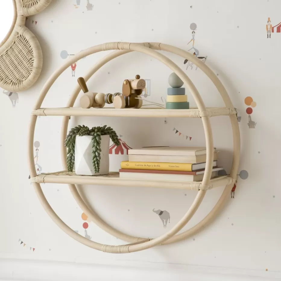 Outlet Solei étagère murale ronde en rotin naturel Enfant Chambre Pour Jeunes Et Enfants | Décoration Murale Pour Enfants