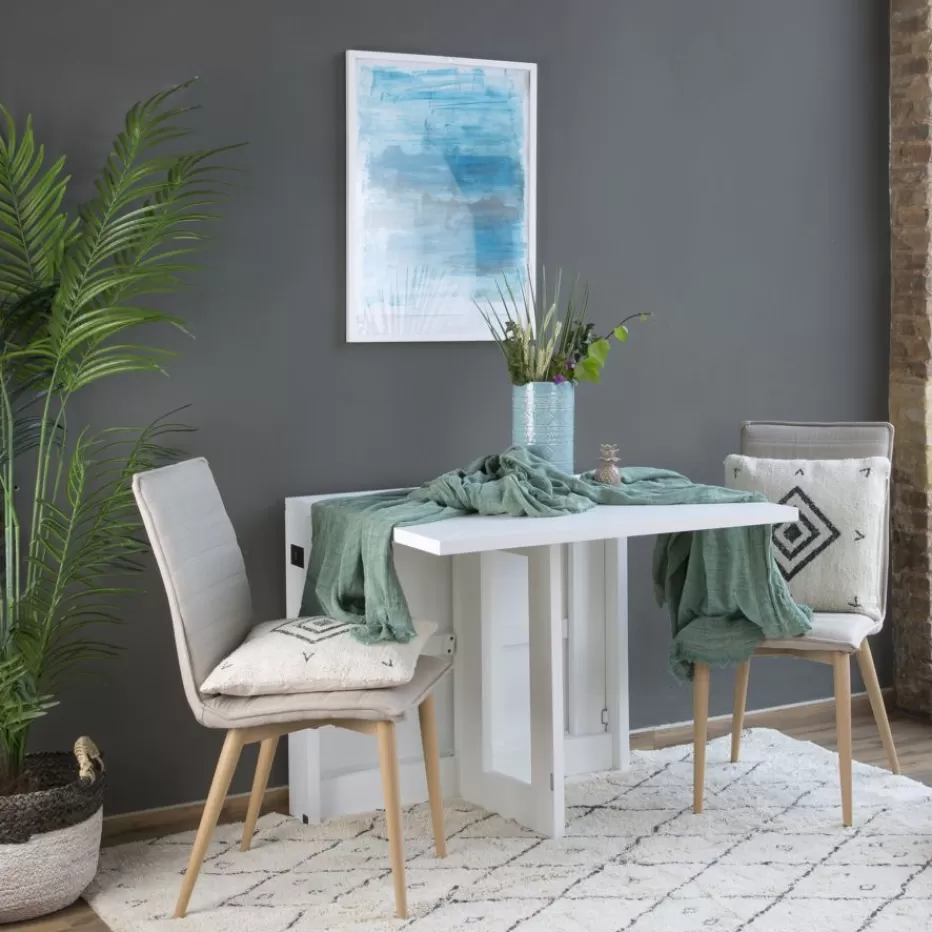 Fashion Tan Table à manger pliante rectangulaire tan 88/160 en bois laqué blanc Salles À Manger | Tables Blanches