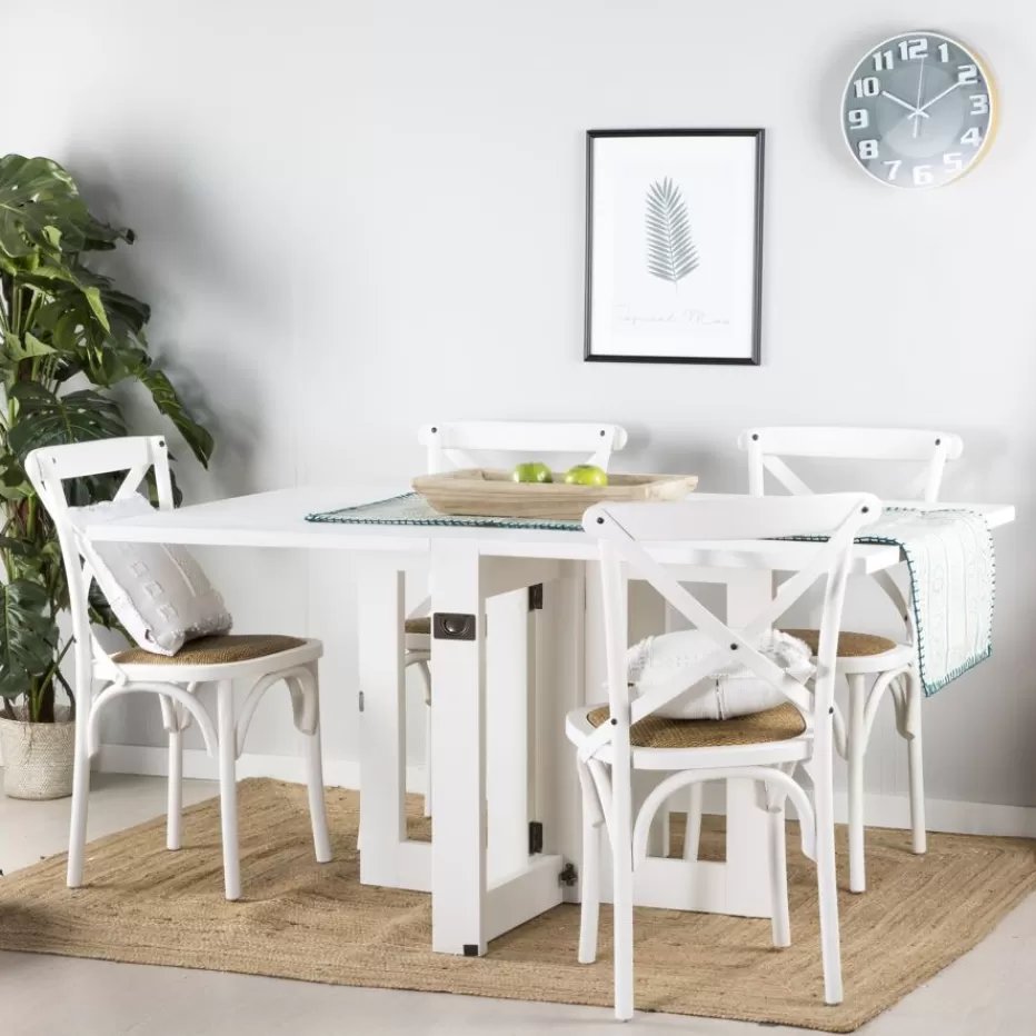 Fashion Tan Table à manger pliante rectangulaire tan 88/160 en bois laqué blanc Salles À Manger | Tables Blanches