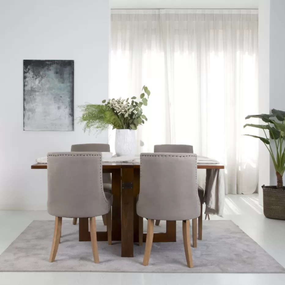 Best Sale Tan Table de salle à manger pliante rectangulaire 88/160 en bois massif de couleur teck Salles À Manger | Tables De Cuisine