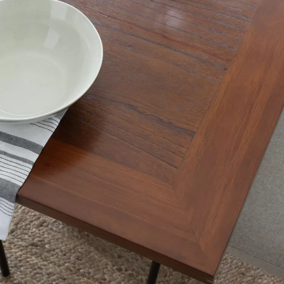 Best Sale Tan Table de salle à manger pliante rectangulaire 88/160 en bois massif de couleur teck Salles À Manger | Tables De Cuisine