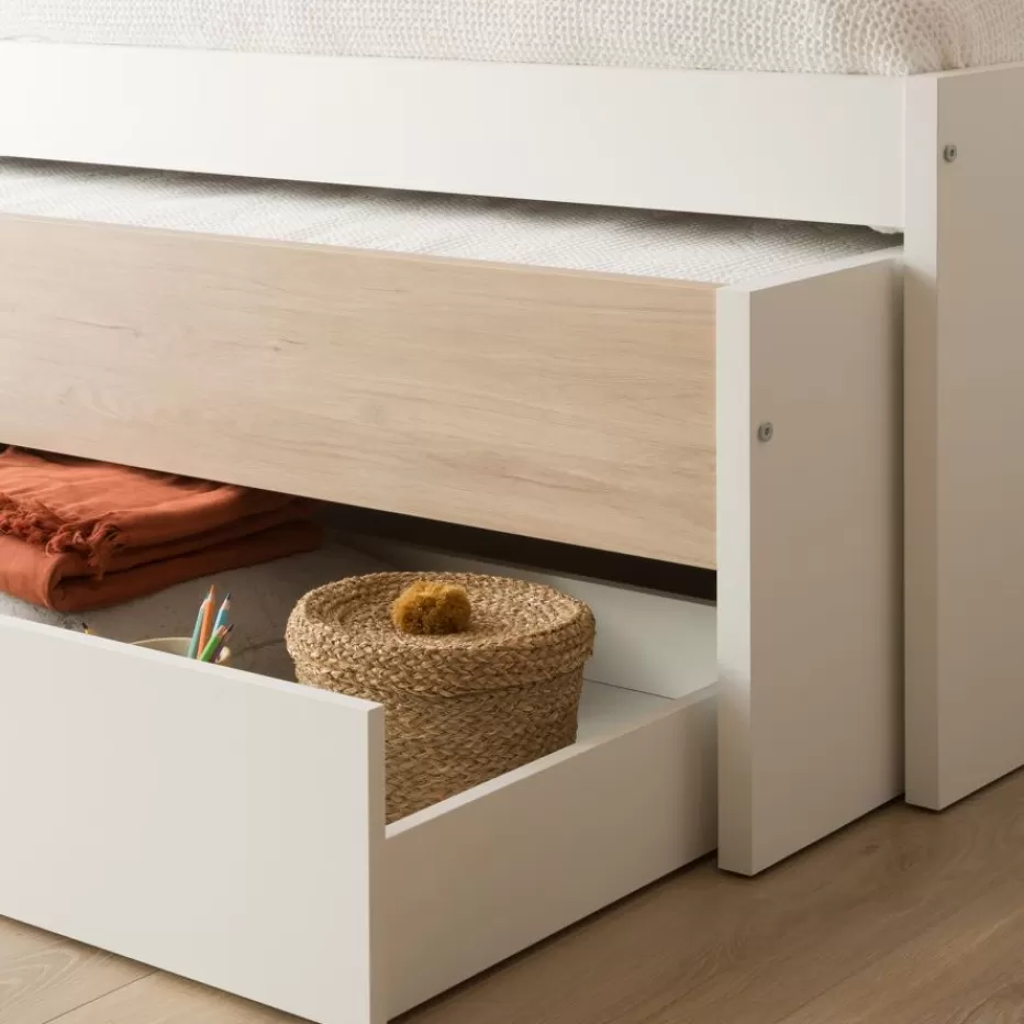 Flash Sale Teo Lit superposé avec rangement blanc mat et naturel duna pour matelas de 90 Enfant Chambre Pour Jeunes Et Enfants | Lits Gigogne Et Lits Superposés