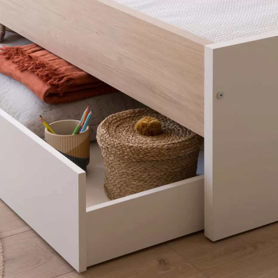 Flash Sale Teo Lit superposé avec rangement blanc mat et naturel duna pour matelas de 90 Enfant Chambre Pour Jeunes Et Enfants | Lits Gigogne Et Lits Superposés