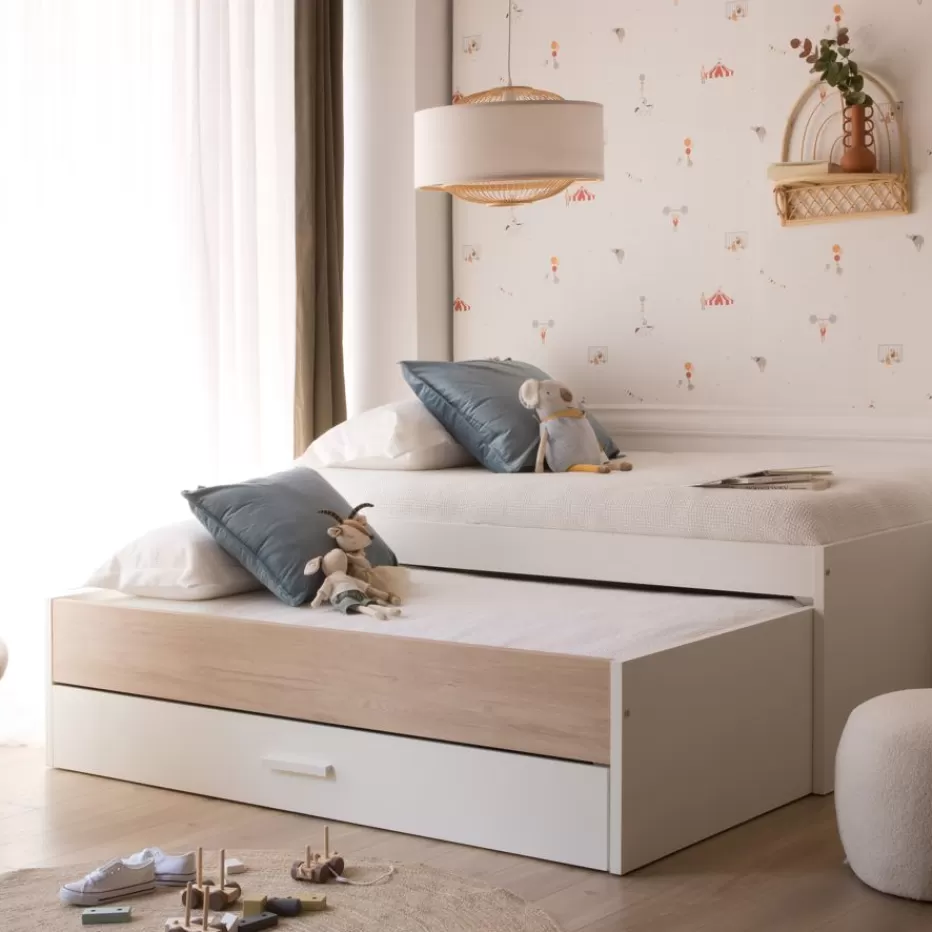 Flash Sale Teo Lit superposé avec rangement blanc mat et naturel duna pour matelas de 90 Enfant Chambre Pour Jeunes Et Enfants | Lits Gigogne Et Lits Superposés