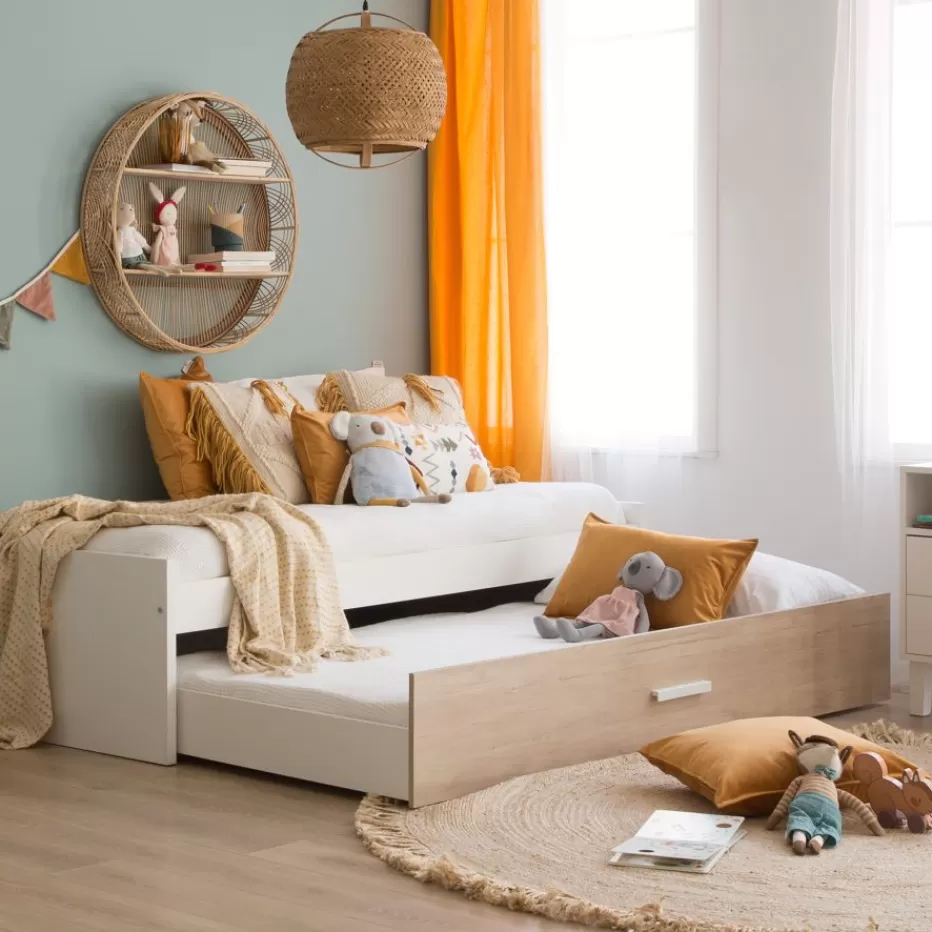 Flash Sale Teo Lit superposé blanc mat et naturel duna pour matelas de 90x190 Enfant Chambre Pour Jeunes Et Enfants | Lits Gigogne Et Lits Superposés