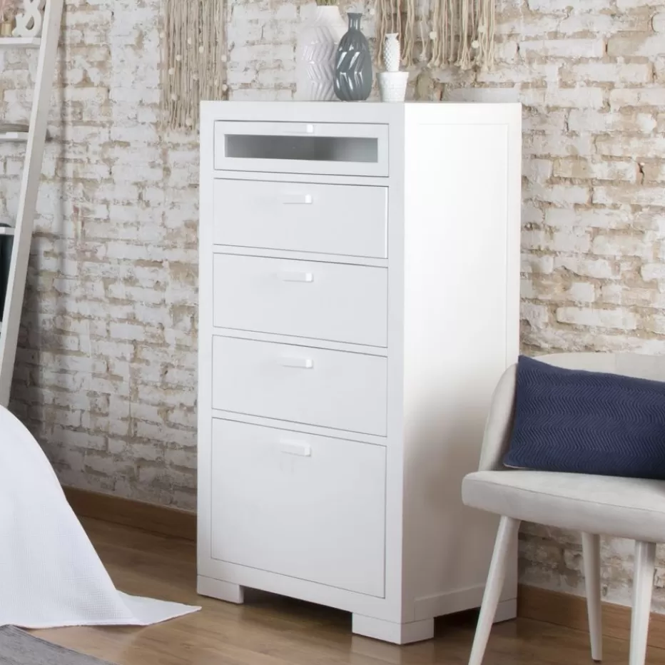 New Tribeca Chiffonnier avec un chaussure en bois laqué en blanc Chambre | Meubles Tiroir