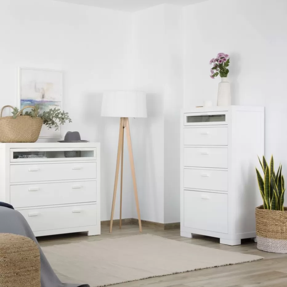 New Tribeca Chiffonnier avec un chaussure en bois laqué en blanc Chambre | Meubles Tiroir