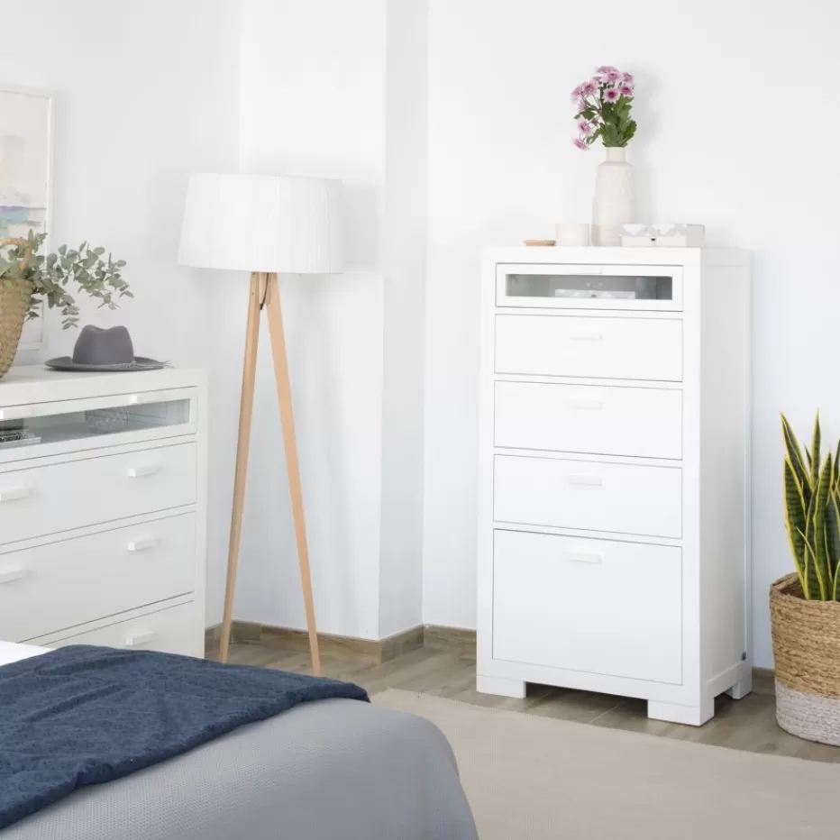 New Tribeca Chiffonnier avec un chaussure en bois laqué en blanc Chambre | Meubles Tiroir
