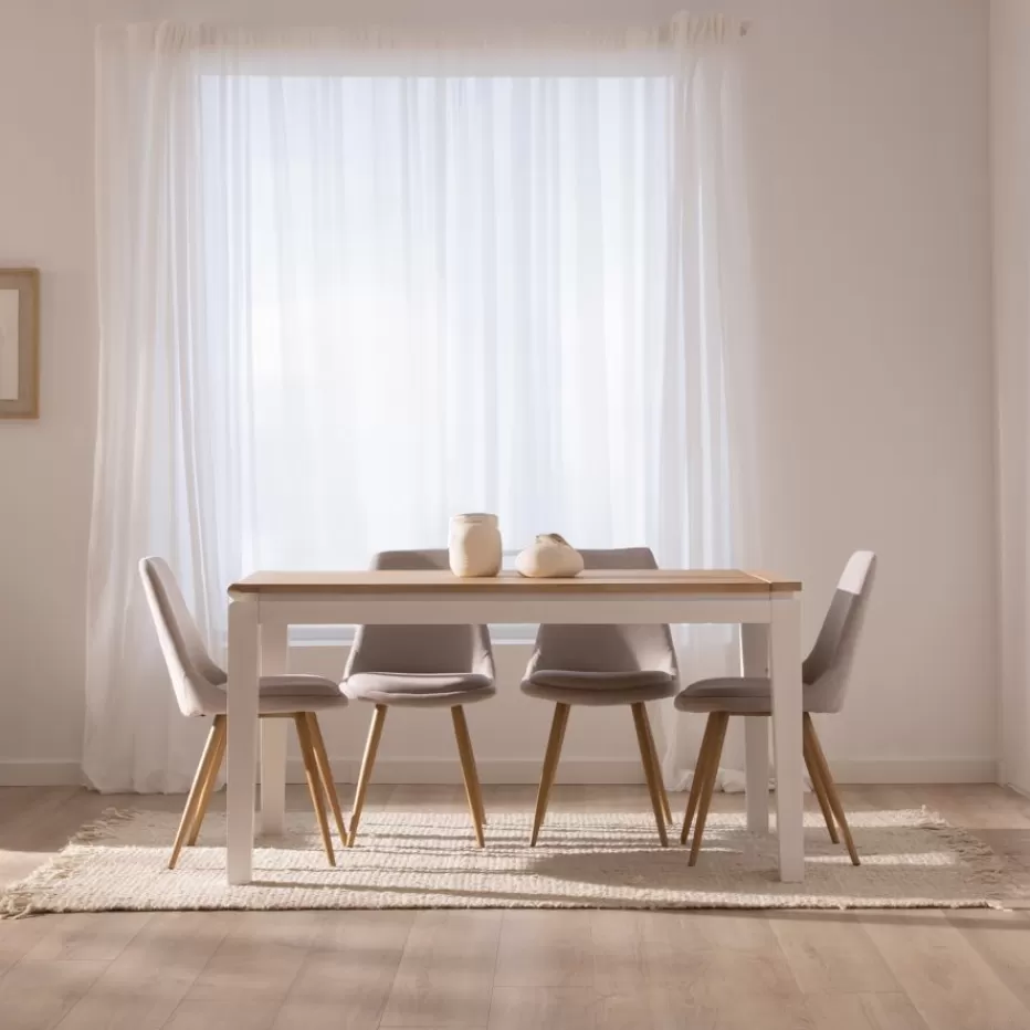 Online Vilna Table à manger extensible rectangulaire 150/200 en bois massif blanc et naturel Salles À Manger | Tables En Bois