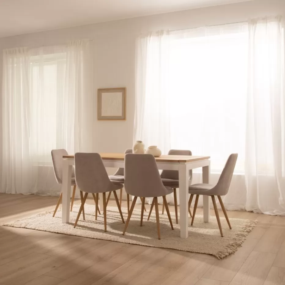 Online Vilna Table à manger extensible rectangulaire 150/200 en bois massif blanc et naturel Salles À Manger | Tables En Bois