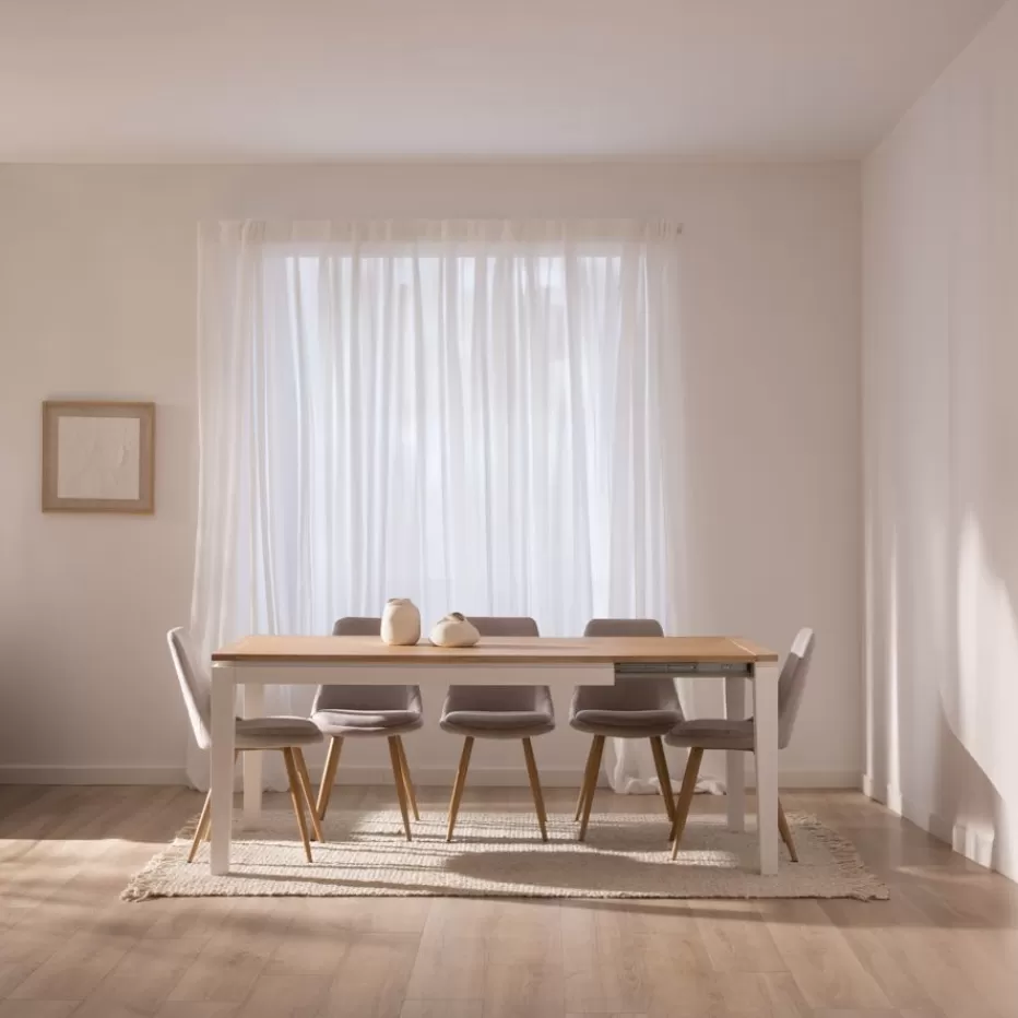 Online Vilna Table à manger extensible rectangulaire 150/200 en bois massif blanc et naturel Salles À Manger | Tables En Bois