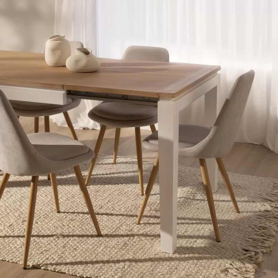 Online Vilna Table à manger extensible rectangulaire 150/200 en bois massif blanc et naturel Salles À Manger | Tables En Bois